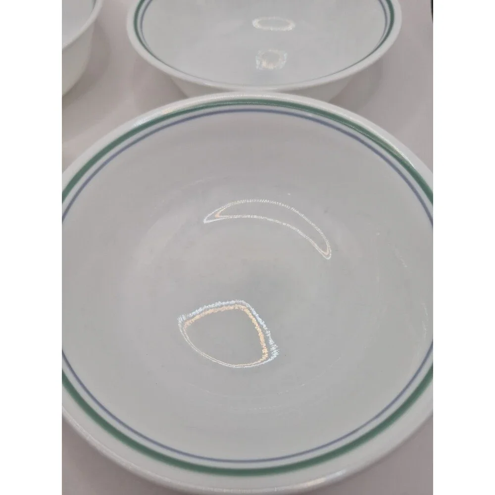 Corelle Country Cottage Green & Blue Rim Cereal Soup Bowls Set of 4 Vintage